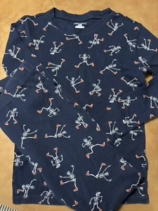 Old Navy Unisex 2 Piece PJs Halloween Skating Skeletons - Navy - Size 12 - Picture 1 of 5