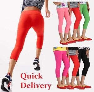 Womens Cropped 3/4 Leggings Active Capri Length Stretchy Pants Sizes 8-20 - Picture 1 of 11