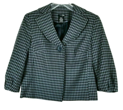 Blazer East 5th Mujer Talla Pequeña Negro Gris Pata de Gallo Forrado Chaqueta Foto 1 de 4