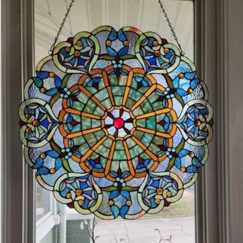Round Tiffany Style Stained Glass Window Panel Suncatcher Cover