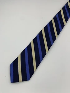 Lands' End Men's Navy Blue Yellow Striped Neck Tie Hand Sewn Made USA 58x3.5 - Picture 1 of 2