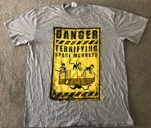 Rare Funny Danger Terrifying Space Monkeys XL Large T-Shirt Grey Gift - Picture 1 of 3