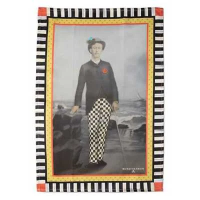 Brand New Mackenzie Childs Courtly Check A Man With A View Dish Towel - Image 1 of 2