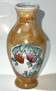 Vintage chinesische Efeu Beeren Obst handbemalt orange Marmor Porzellan 4" Mini Vase - Bild 1 von 10