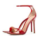 Womens Ankle Strap Shoes Patent Leather Peep Toe Stilettos High Heels Sandals