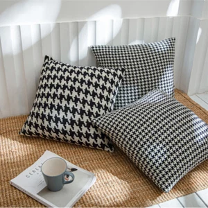 Cozy Cotton Knit Houndstooth Cushion Cover Home Cafe Decor Throw Pillow Case - Picture 1 of 16