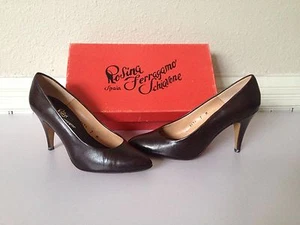 Rosina Ferragamo "RITA" Spain Brown Leather Pump Pointed Toe High Heel Shoes NEW - Picture 1 of 12