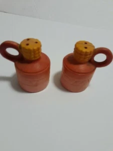 Vintage Plastic Moonshine Whiskey Jug Salt/Pepper Shakers  Corncob Have Stoppers - Picture 1 of 12
