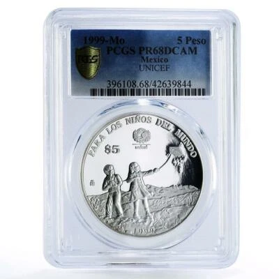 Mexico 5 pesos UNICEF series Children Playing Kite PR68 PCGS silver coin 1999 - Image 1 of 2