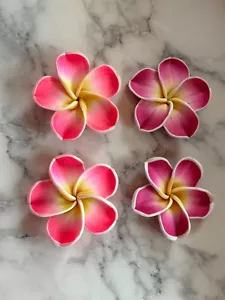 NWOT Plumeria Clay Flatback Flowers Crafts 50mm Set of 4 Pink Purple - Picture 1 of 6