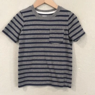 Camiseta jersey manga corta gris y azul a rayas Carter's Boy talla 5 100 % algodón Foto 1 de 4
