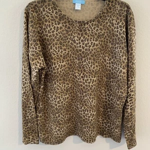 Jennifer Moore Sweater Womens XL Soft Brown Leopard Animal Print - Picture 1 of 11