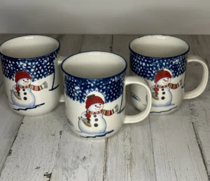 Thomson Pottery Snowman Mugs Winter Christmas Holiday Set Of 3 - Picture 1 of 4