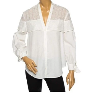Weekend MaxMara White Eyelet Shirt Women’s Sz 4 Cotton Curved Hem Detail - Picture 1 of 11