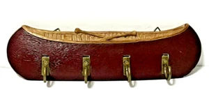 Canoe Dugout Wall Mount Key Leash Hanging Rack 8” Long x 2” Tall With 4 Hooks - Picture 1 of 2