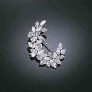 3Ct Marquise Cut Simulated Moissanite Flower Brooch Pin 14K White Gold Plated