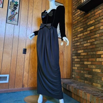 Vtg 80s Victor Costa Velvet Corset Black Tie Formal Evening Dress Ball Gown S/M - Image 1 of 4