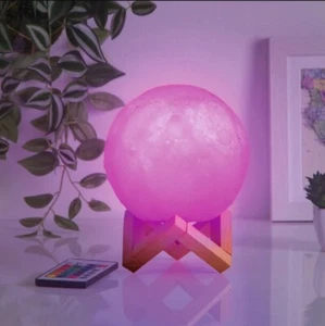 RGB LED Moon Lamp With Wood Stand 16 Color Changing - 5.7 Inch Diameter W Remote - Picture 1 of 6