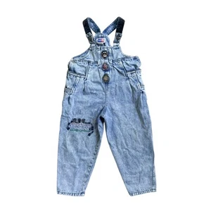 VTG 90s Acid Washed Denim Overalls with princess castle by Popsicle Sz 4 - Picture 1 of 12