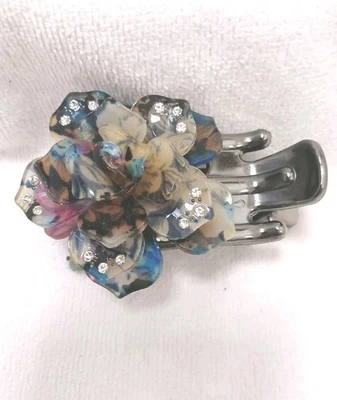 Vtg Japanese hair clip style Kimono claw Sakura Cherry Blossom 2" Flower Sparkle - Image 1 of 4