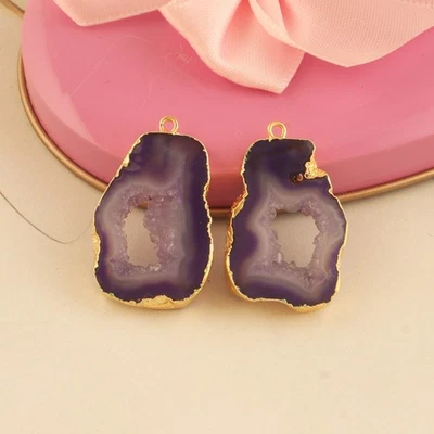 Natural Geode Slice Gold Plated DIY Pair Connector Making Earring Gift For Her - Image 1 of 3