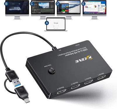 USB to 4 HDMI Display Adapter for Windows & Mac M1/M2 – 5-Screen Setup - Image 1 of 4