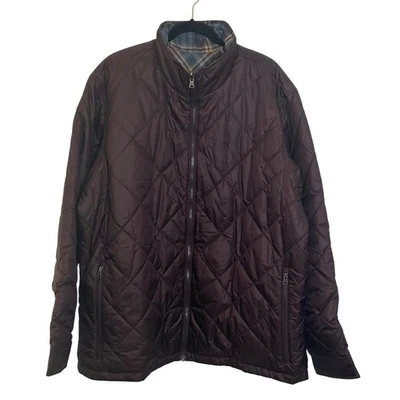 Columbia 双面绗缝夹克男式尺寸 XXL 深梅格子全拉链口袋 — 第 1/4 张图片