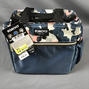 Igloo Insulated Lunch Cooler w/2 Handles/Strap/2 Zipper Cmpts/Pocket-Blue/Pink - Picture 1 of 3