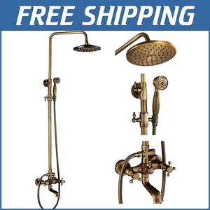 3-Function Antique Brass Shower Faucet System with Hand Sprayer & Tub Spout - Picture 1 of 10