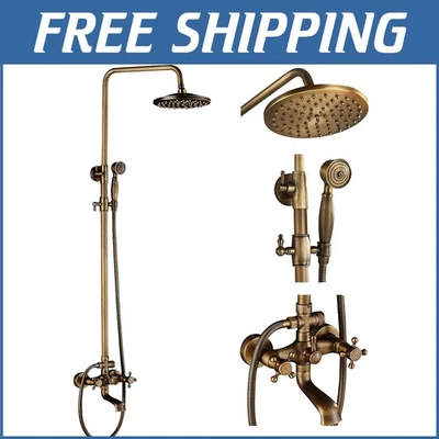 3-Function Antique Brass Shower Faucet System with Hand Sprayer & Tub Spout - Image 1 of 4