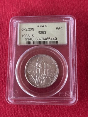 1936 50c Oregon Commemorative Half Dollar Certified PCGS MS 63 - Image 1 of 4