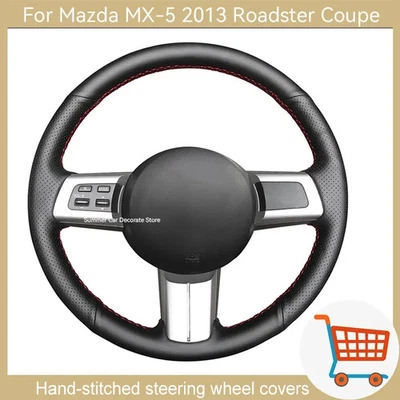DIY Hand-Stitch Black Leather Suede Car Steering Wheel Cover For Mazda MX-5 2013 - Image 1 of 4