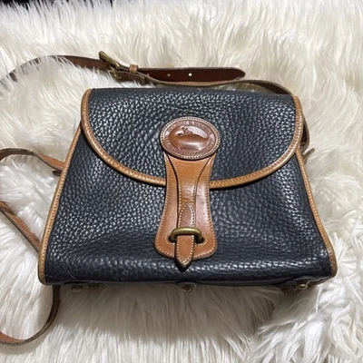 Vintage Dooney & Bourke Essex All Weather Leather Black & Tan Crossbody Bag - Image 1 of 4
