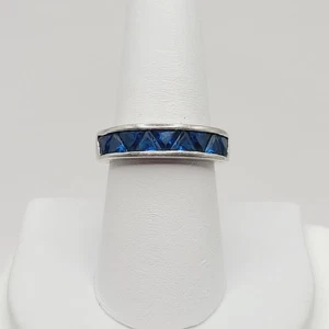 Vintage Sterlingsilber blaues Glas Jubiläumsring 64,52 g - Größe 8 - Bild 1 von 22