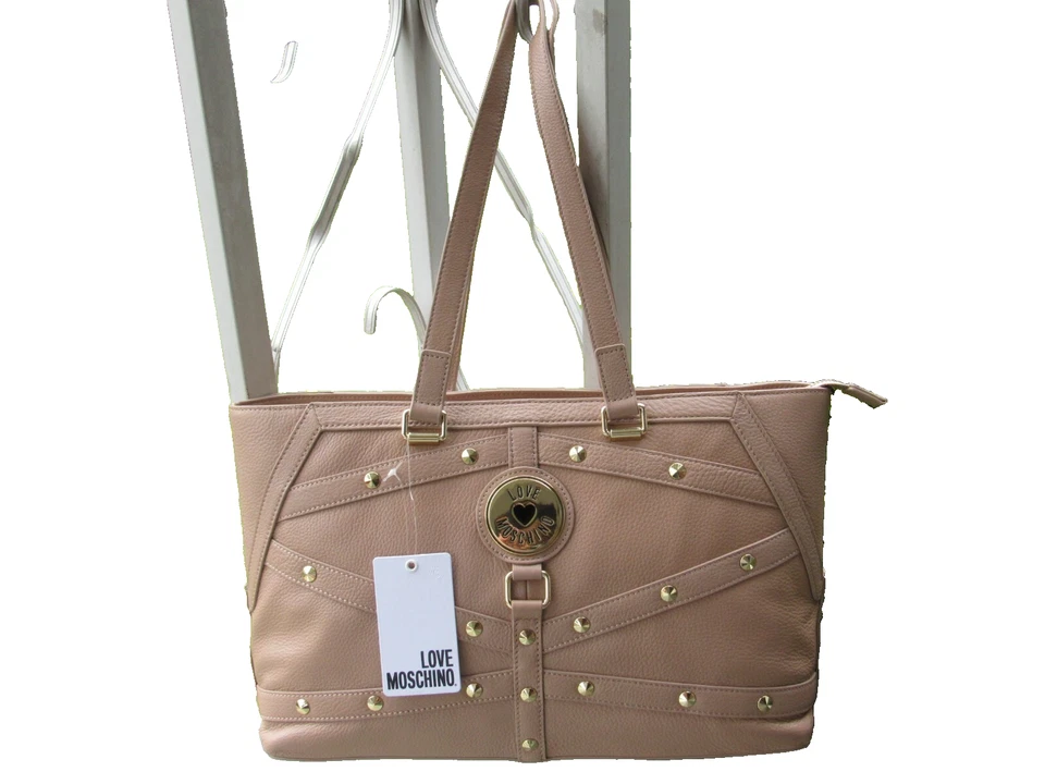LOVE MOSCHINO Milano Large BORSA Bag - Nat Grain Leather- Taupe -