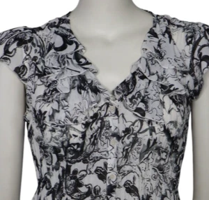 Women's Top y2k Ruffle Button Up Blouse Blk White Crinkle 90s Coquette XL - Picture 1 of 11