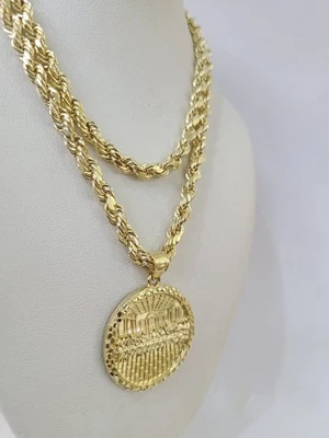 Juego de colgantes pepita de cadena de cuerda de oro real de 10k última cena 4 mm 18"-28" Foto 1 de 4