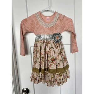 Giggle Moon Girl Floral Ruffle Lace Dress Long Sleeve Multicolor Size 6X - Picture 1 of 8