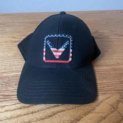 Callaway Hat Cap Snap Back Black Trucker Mesh Patch American Flag Golf Mens - Photo 1/4