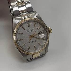 Rolex Date 34 mm Exotic Silver Dial Two Tone Oyster Watch 1505 Circa 1974 - Picture 1 of 11
