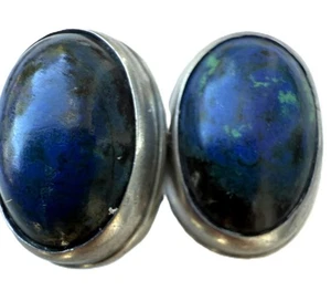 Vintage Lapis Lazuli and Sterling Silver Cufflinks With Patented Shank - Picture 1 of 11