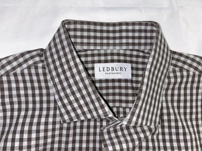 NUEVA Camisa Ledbury Gris Tostado Blanco Cuadros Guinga Algodón L/S 17 XL NUEVA SIN ETIQUETAS Foto 1 de 4