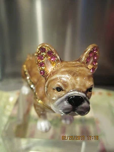 3730 FRANZÖSISCHER BULLENHUND ~ SCHMUCKKÄSTCHEN AUS EMAILLE MIT SCHMUCKSTEINEN - Bild 1 von 3