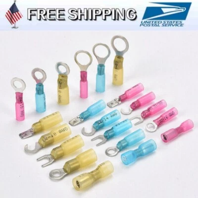 Heat Shrink Wire Connectors Electrical Ring Spade Crimp Terminal Assortment USA - Image 1 of 4