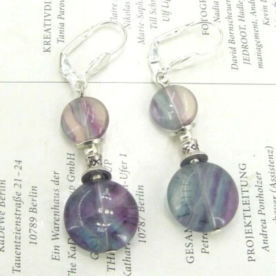 BAILYSBEADS designer Fluorit-Ohrringe Ohrhänger versilbert Ohrhaken 1014 - Bild 1 von 2