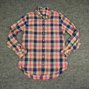Peter Millar Hemd Herren mittelblau gelb kariert 100% Leinen Langarm Freizeit - Bild 1 von 9