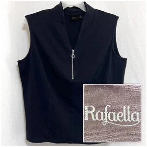 Sz 3X RAFAELLE Women’s Sleeveless V Neck 1/4 Zip Stretchy Black Blouse Top Shirt - Picture 1 of 8