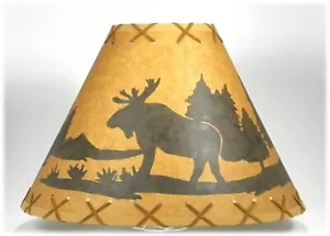 16" Oiled Kraft Suede Laced RUSTIC LAMPSHADE MOOSE - Picture 1 of 2