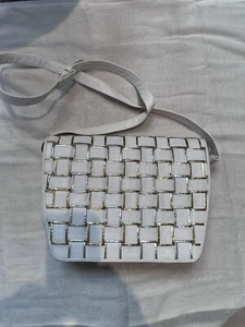 Sharif white leather woven silver/gold Two Gold/silver Tone crossbody - Picture 1 of 15