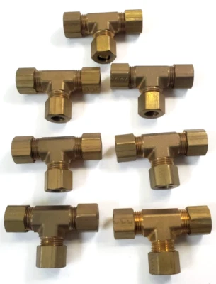 PARKER COMPRESSION UNION TEE BRASS CONNECTOR SIZE 5/16" X 1/2-24 **LOT OF 7** - Image 1 of 4
